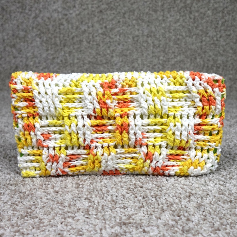 Handmade Crocheted Mop Pad Cover Yellow Orange White Basketweave‎ Reusable Pad